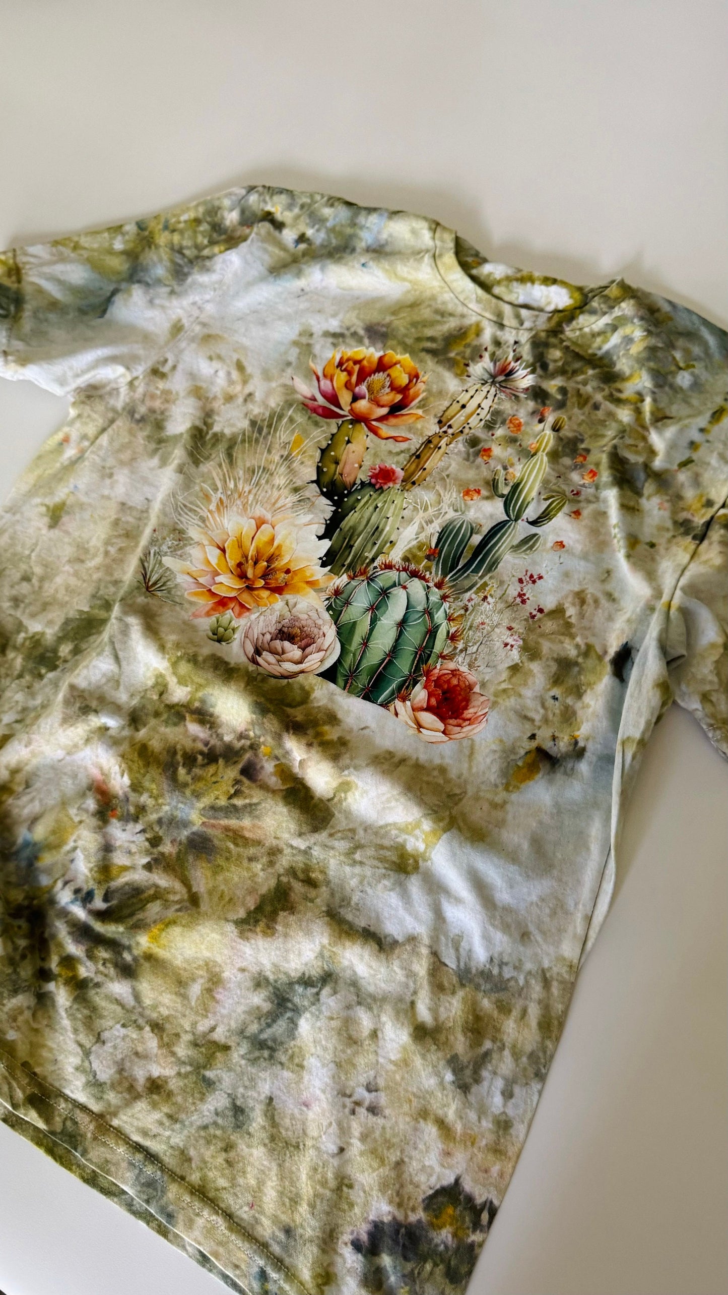 Cacti Ice Dyed T-Shirt: Soft Green Crewneck Tee