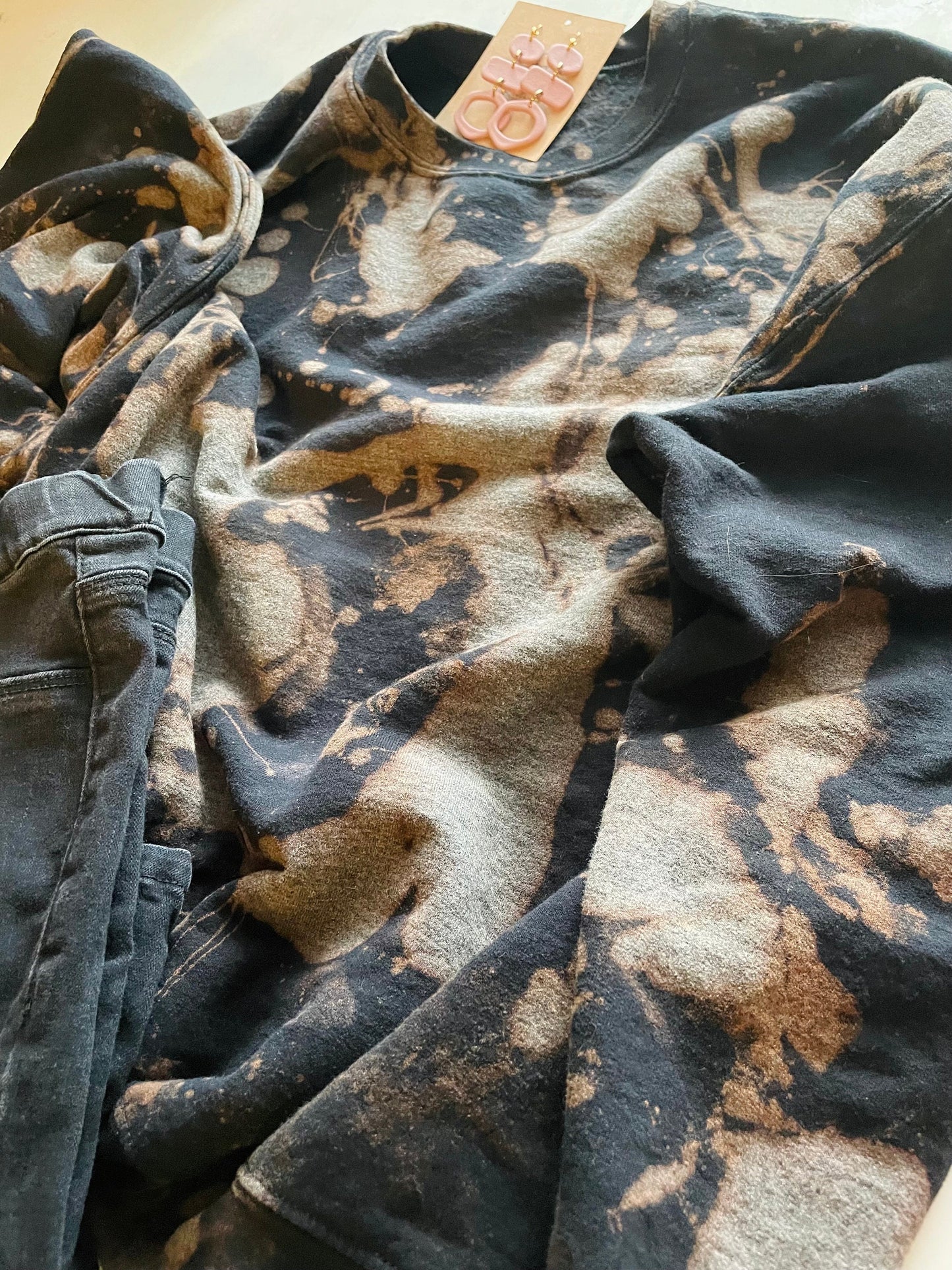 Hand Bleached Black Sweatshirt: Splatter Dye Crewneck