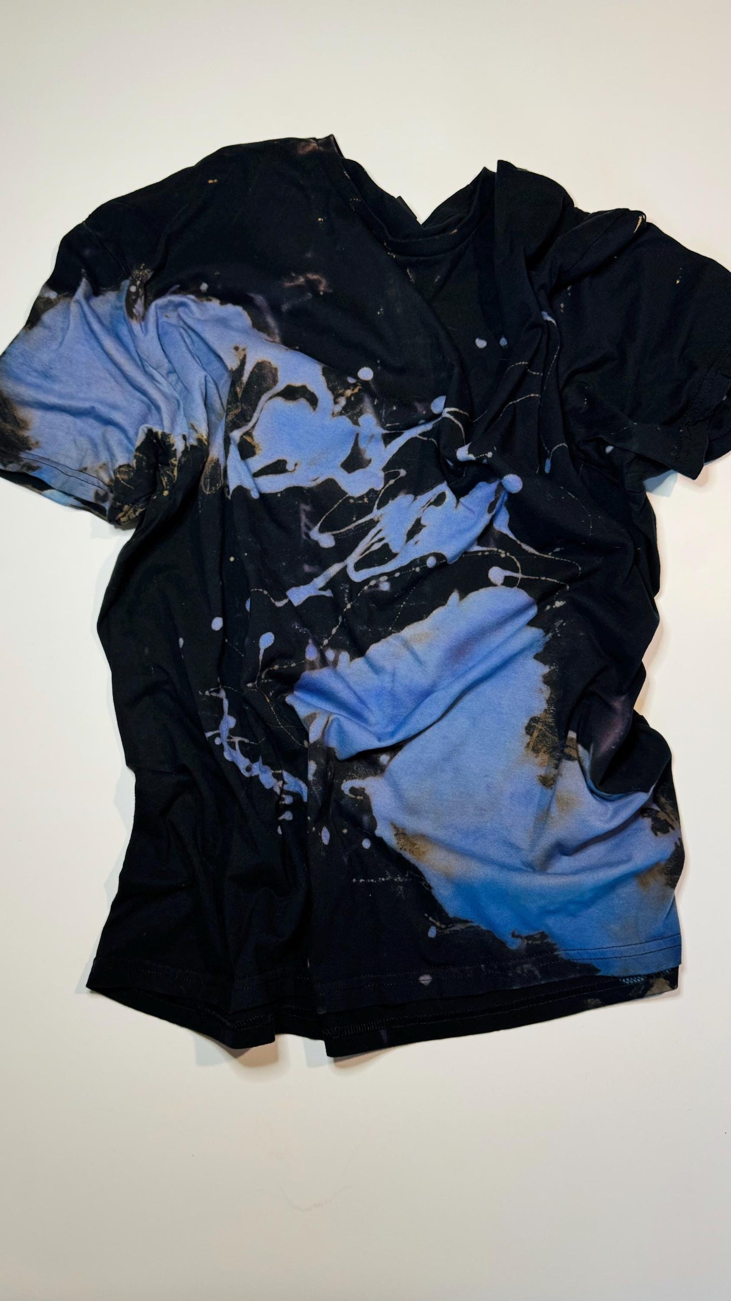 Reverse Tie Dye Shirt: Periwinkle Blue Bleach Splatter, Vintage Style Hand-Dyed Tee