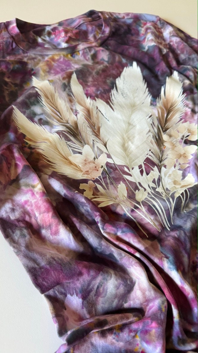 Plum Feathers T-Shirt: Bright Purple Ice Dyed Tie-Dye Crewneck