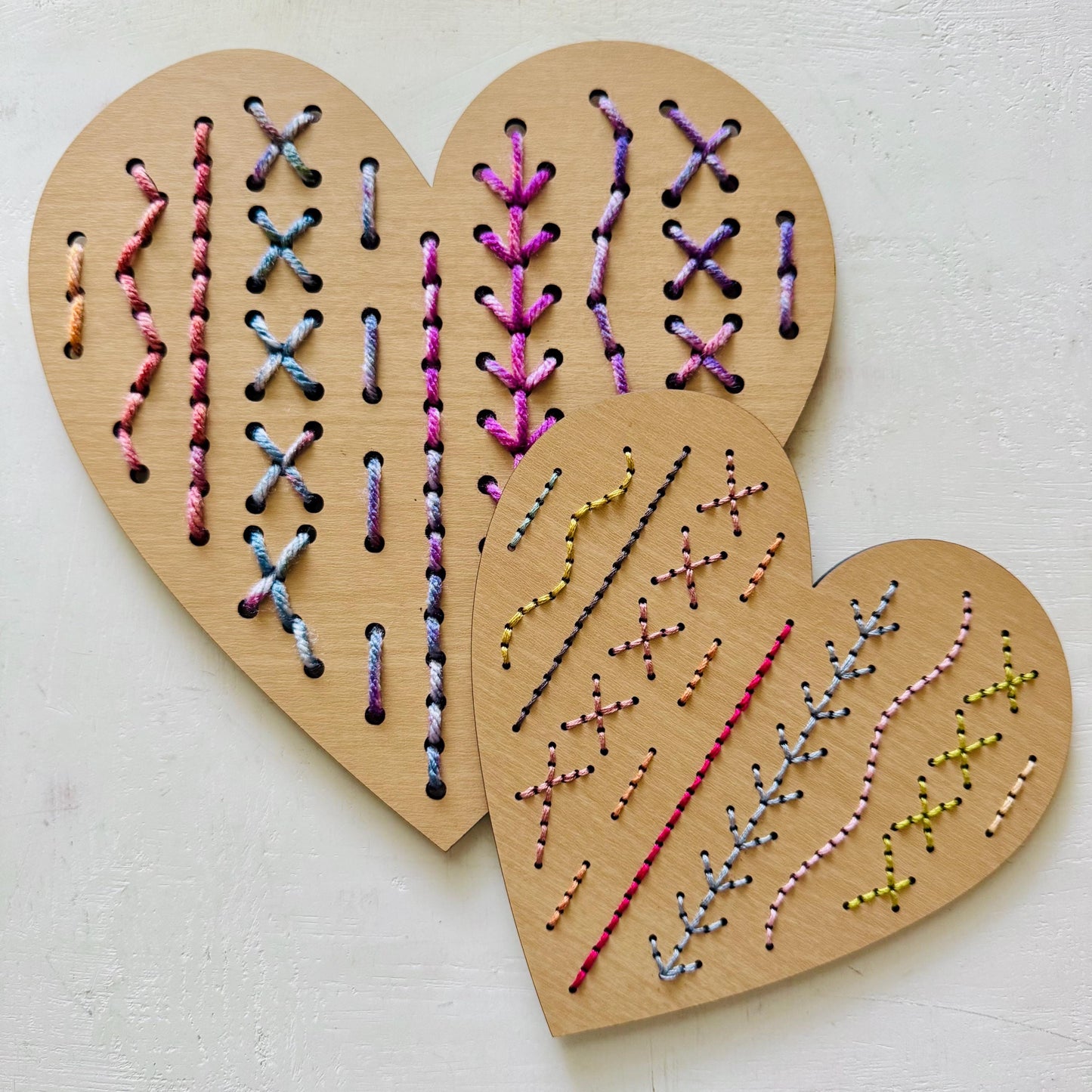 Mommy and Me Heart Embroidery Kit: Wooden Yarn Sewing Art