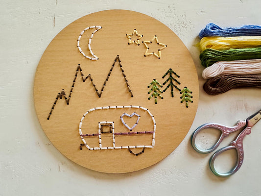 Camper Wooden Embroidery Kit: Beginner DIY Nature Craft