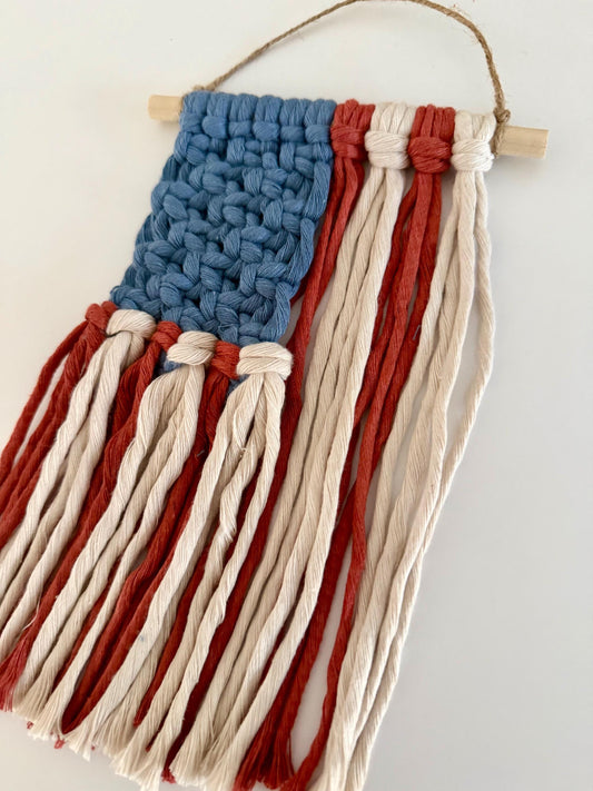 DIY Macrame American Flag Kit: Beginner Craft, 4th of July Decor