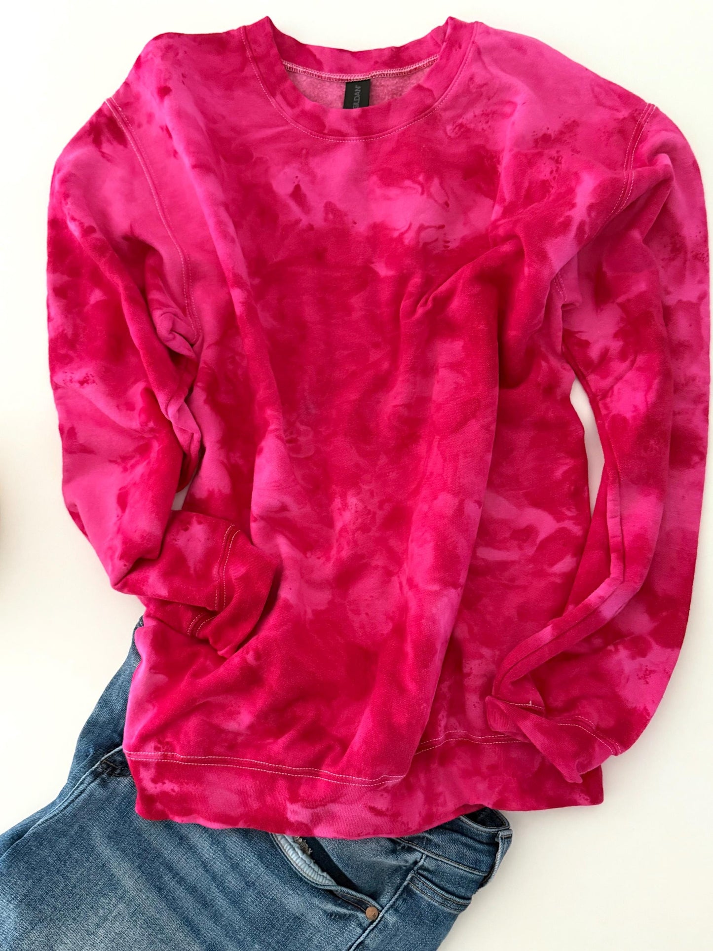 Hot Pink Ice Dyed Sweatshirt: Unisex Cotton Crewneck Pullover