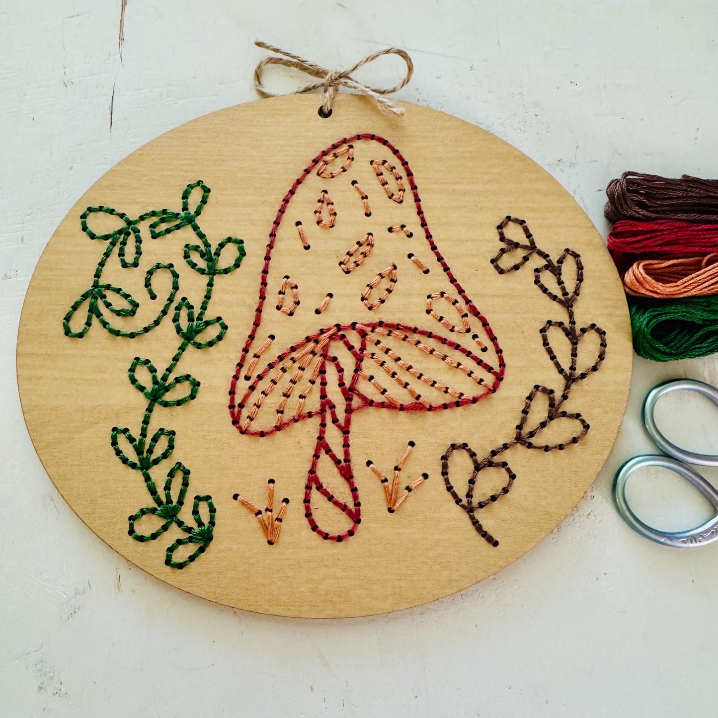 Mushroom & Wildflower Wooden Embroidery DIY Kit: Beginner Crafting