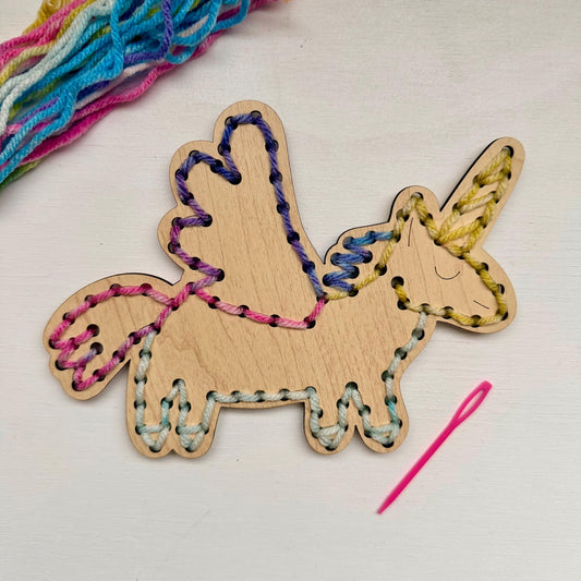Unicorn Yarn Sewing Kit: Beginner Wood DIY Craft for Kids