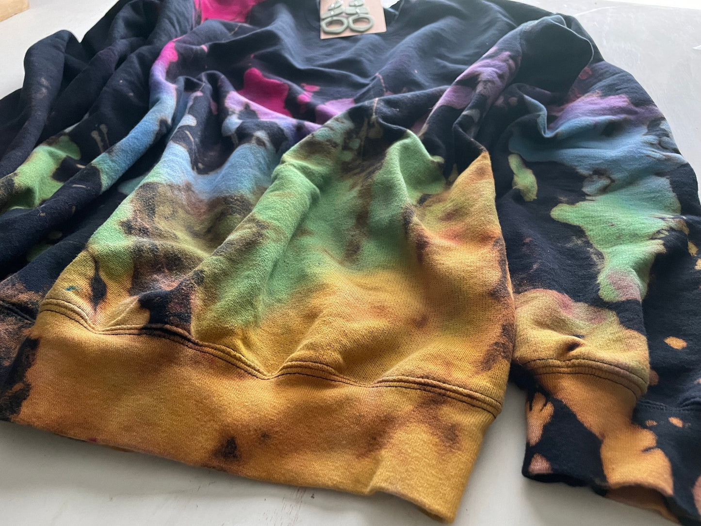 Reverse Tie Dye Sweatshirt: Black Rainbow Crewneck