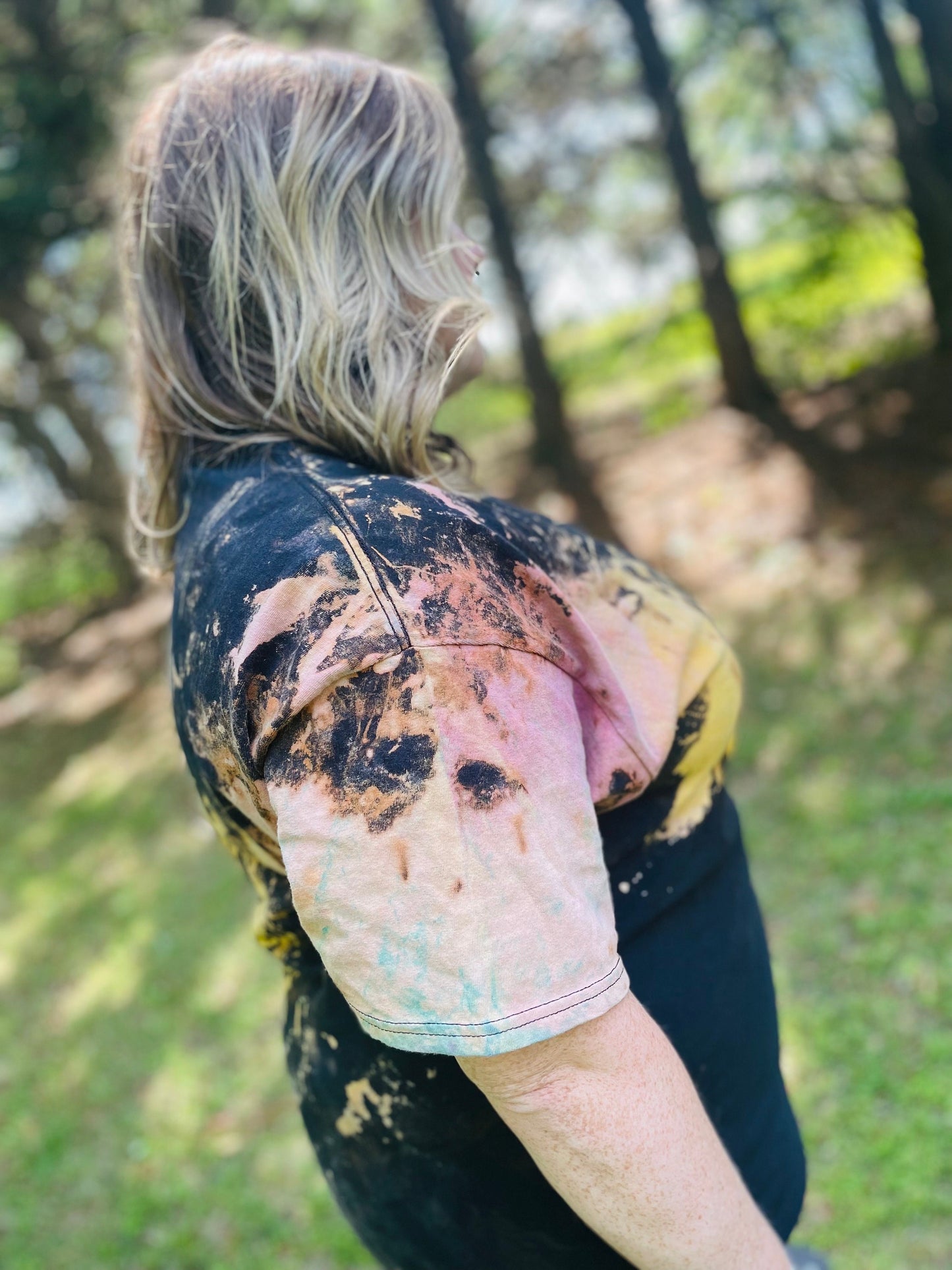 Vintage Rainbow Splatter Reverse Tie-Dye Shirt: Hand-Dyed Bleach Design