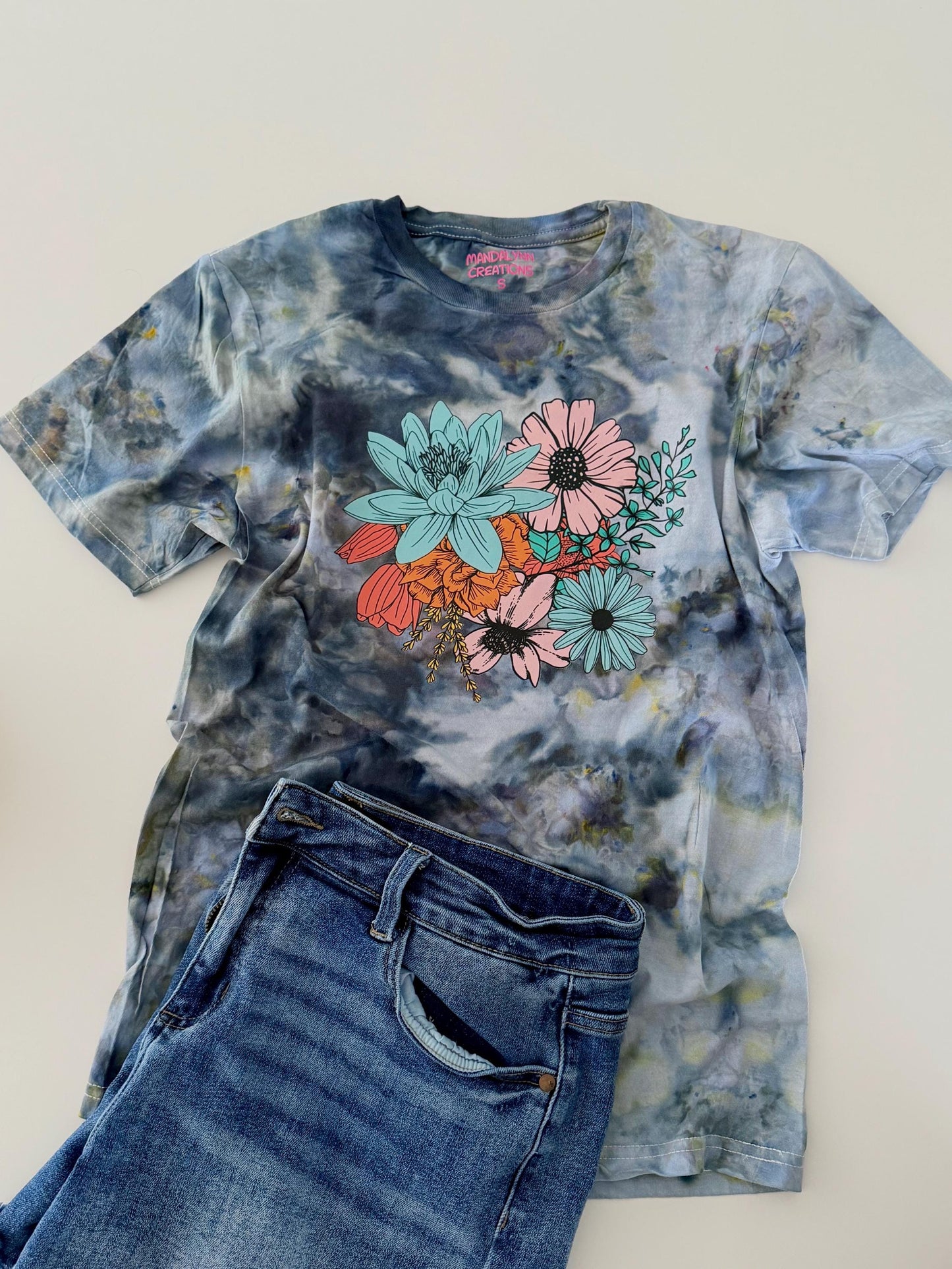 Floral Tie Dye Shirt: Botanical Ice Dye, Boho Style
