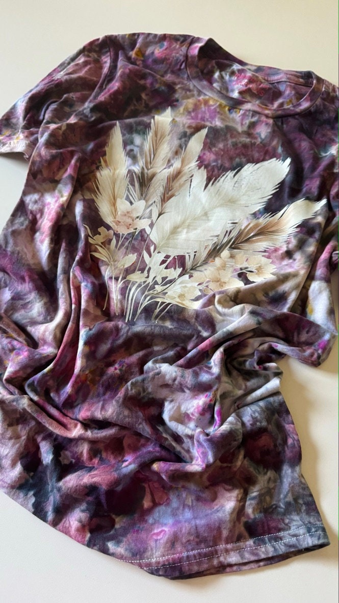 Plum Feathers T-Shirt: Bright Purple Ice Dyed Tie-Dye Crewneck