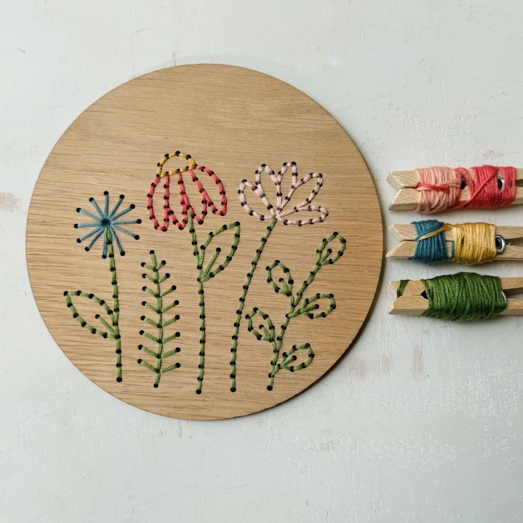 DIY Floral Embroidery Kit: Wooden Crafts for Adults
