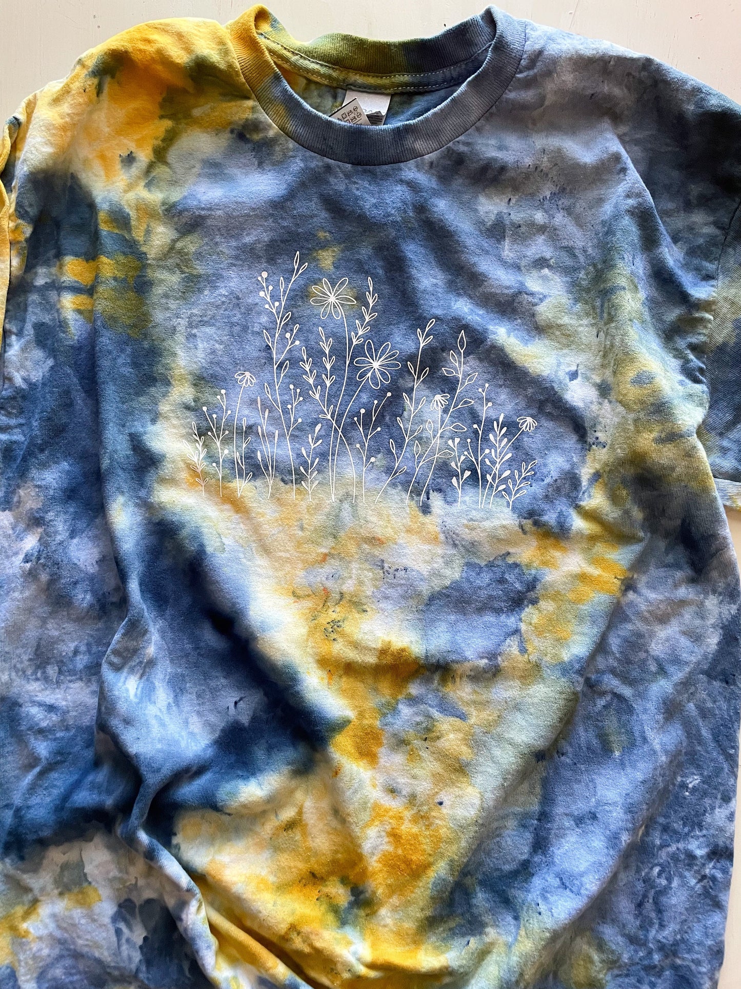 Wildflower T-shirt: Blue & Yellow Ice Tie-Dye, Hand-Dyed Boho Shirt