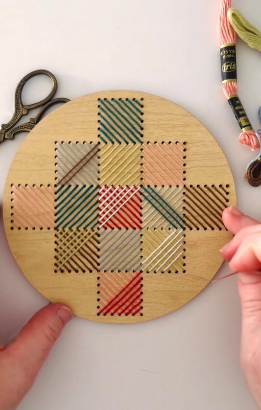 Patchwork Embroidery DIY Kit: Beginner Wood Sewing Kit