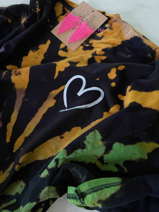 Reverse Tie Dye Shirt: Rainbow Bleached Heart Design