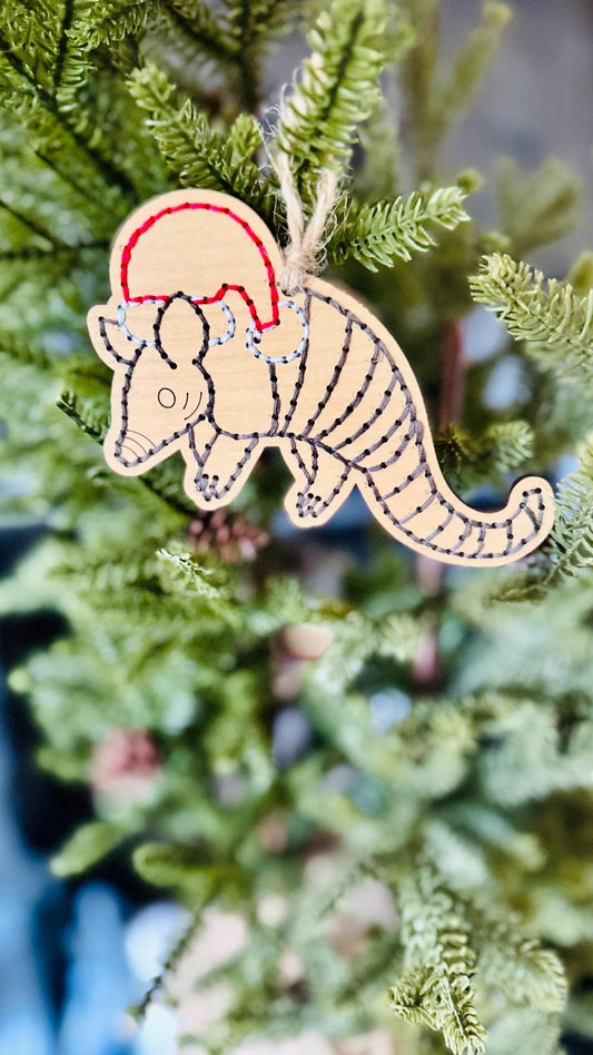 Christmas Armadillo Wooden Embroidery DIY Kit - Full Instructions Included