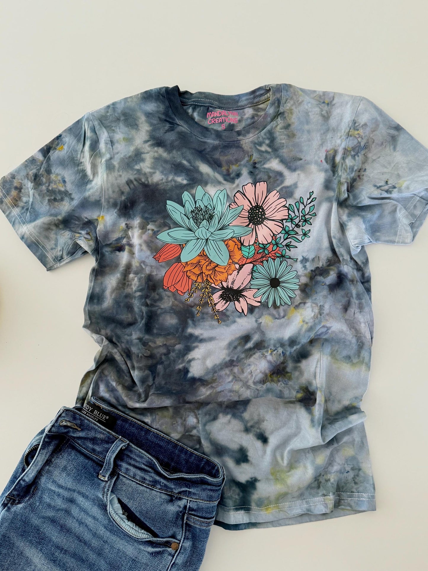 Floral Tie Dye Shirt: Botanical Ice Dye, Boho Style