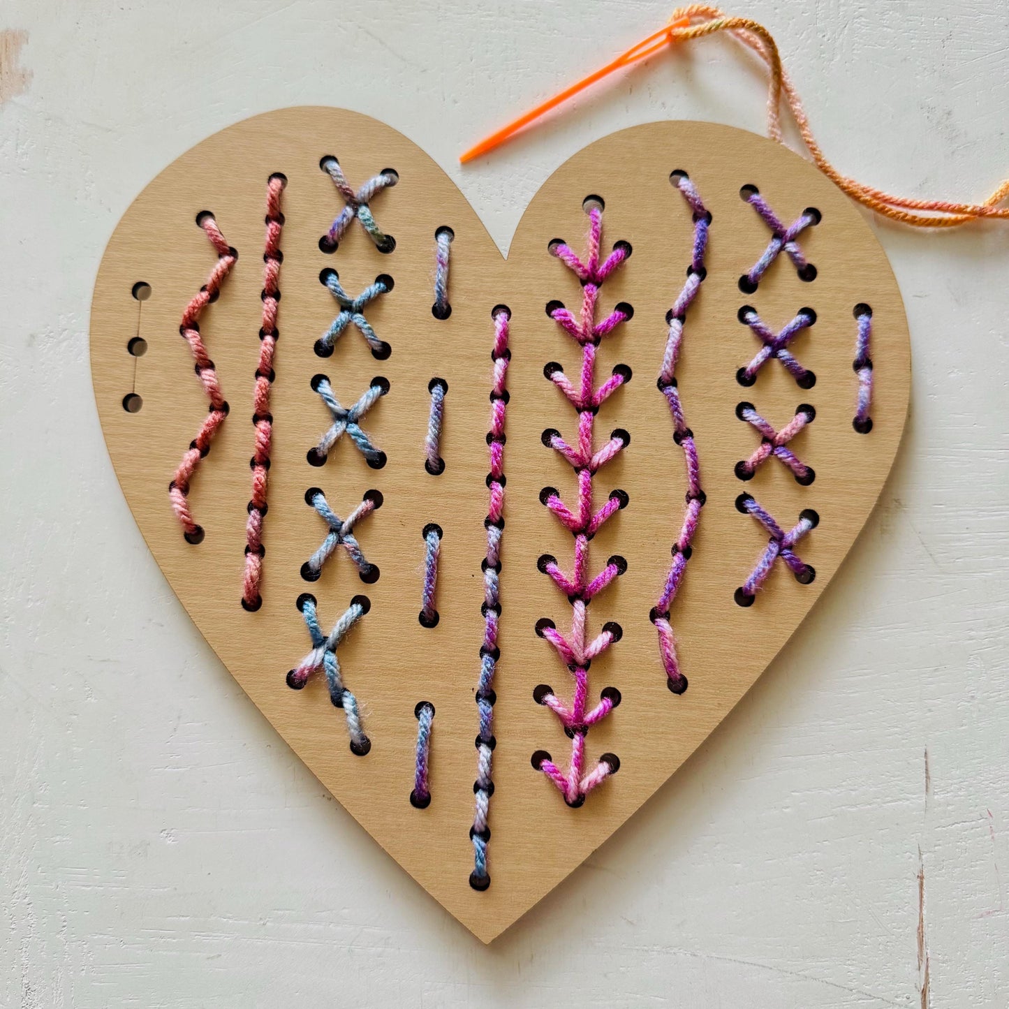 Mommy and Me Heart Embroidery Kit: Wooden Yarn Sewing Art