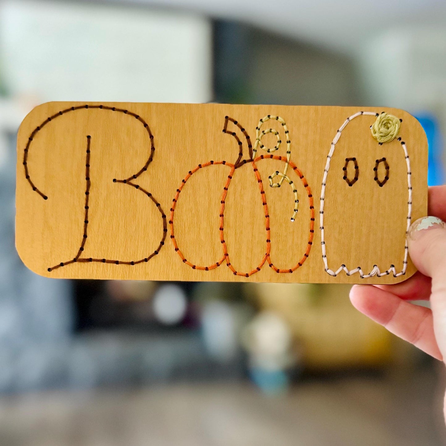 Boo Sign Wooden Embroidery DIY Kit - Full Instructions Included