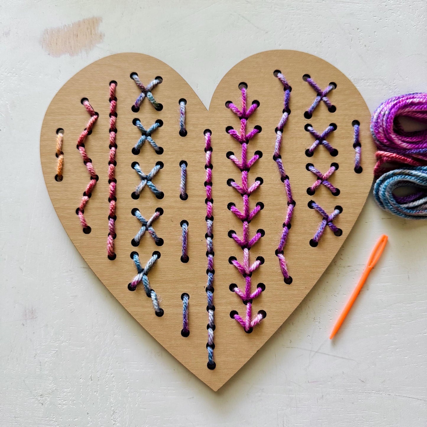 Mommy and Me Heart Embroidery Kit: Wooden Yarn Sewing Art