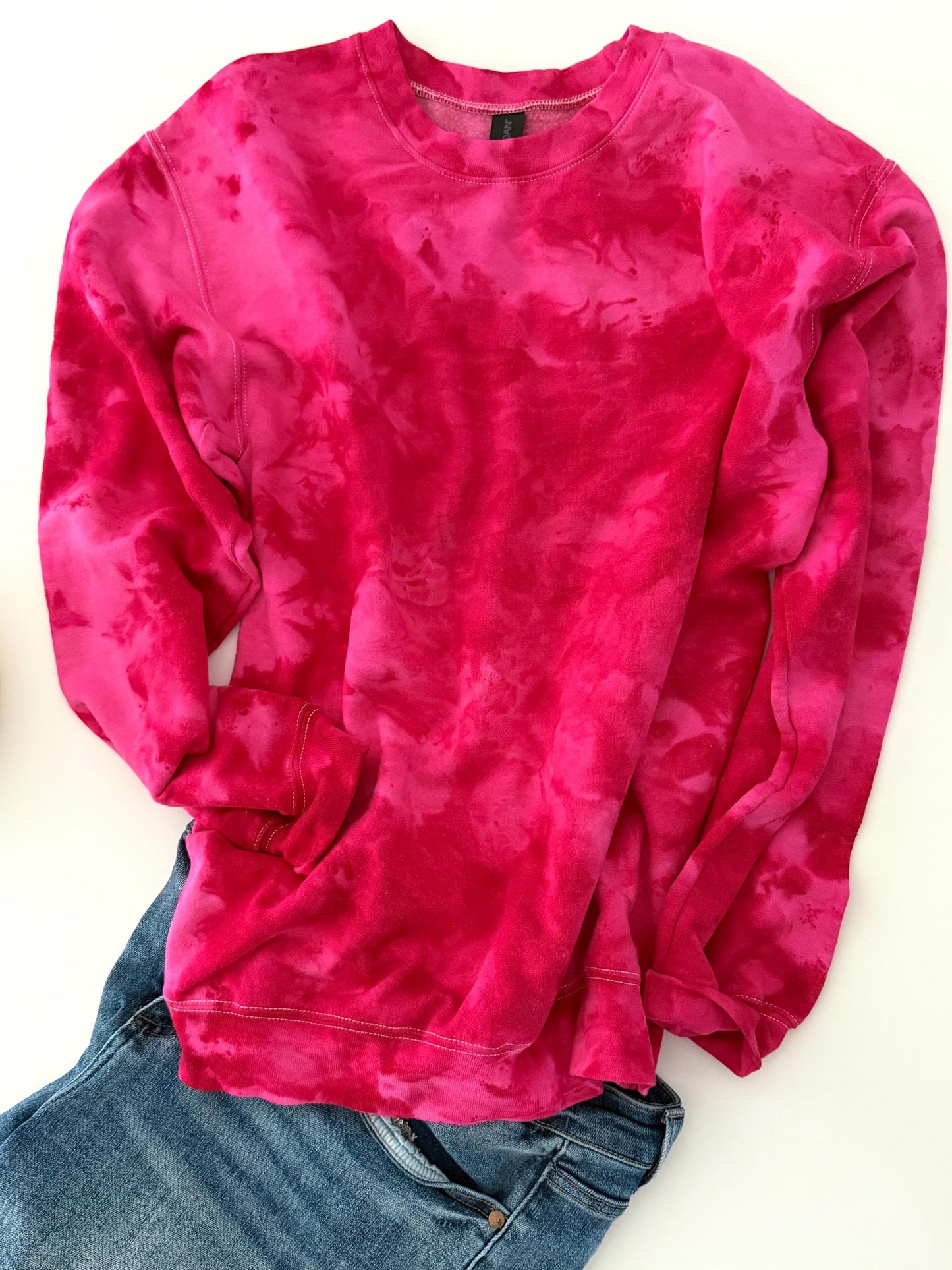 Hot Pink Ice Dyed Sweatshirt: Unisex Cotton Crewneck Pullover