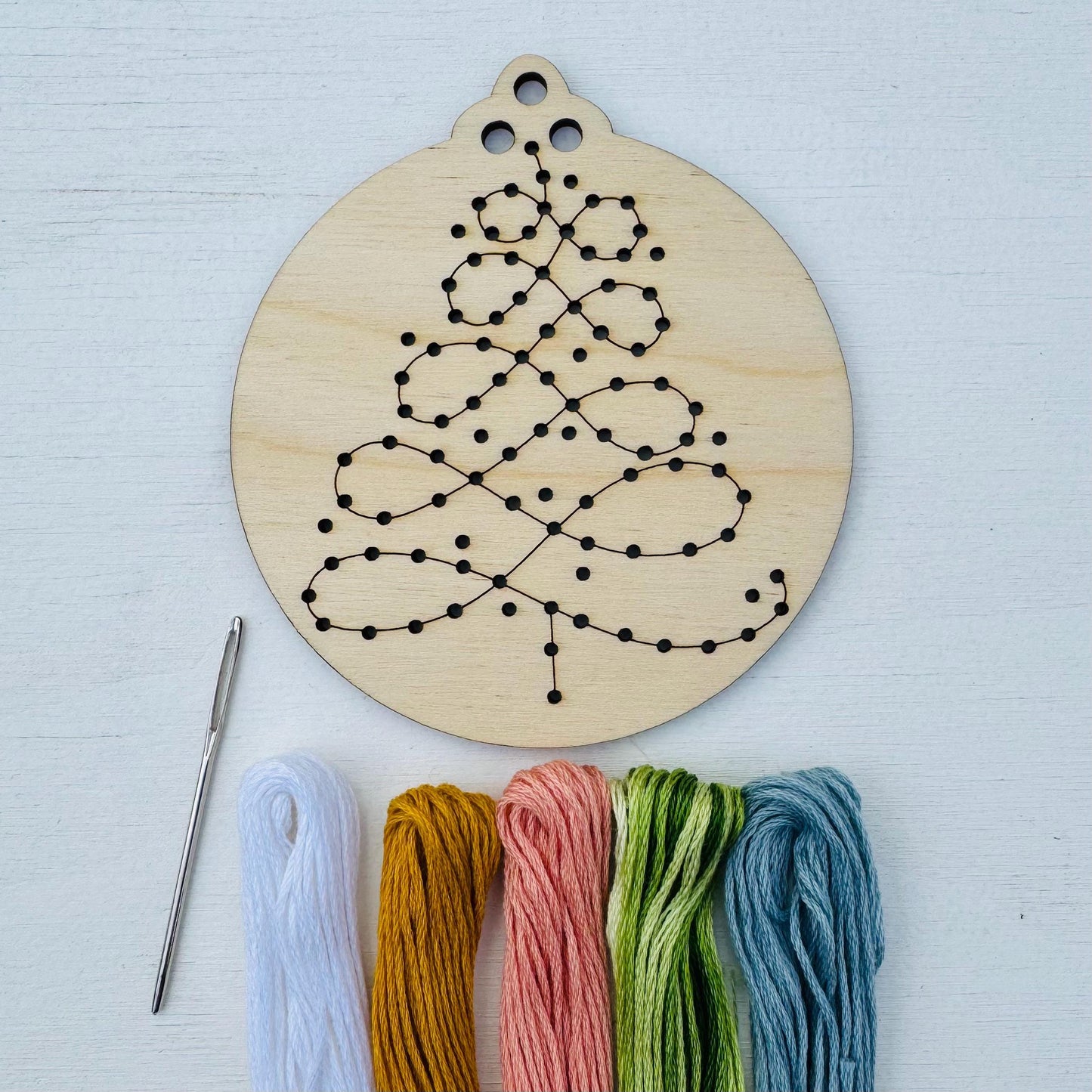DIY Wooden Embroidery Ornament Kit: Christmas Swirly Tree, Angel (2-Pack)