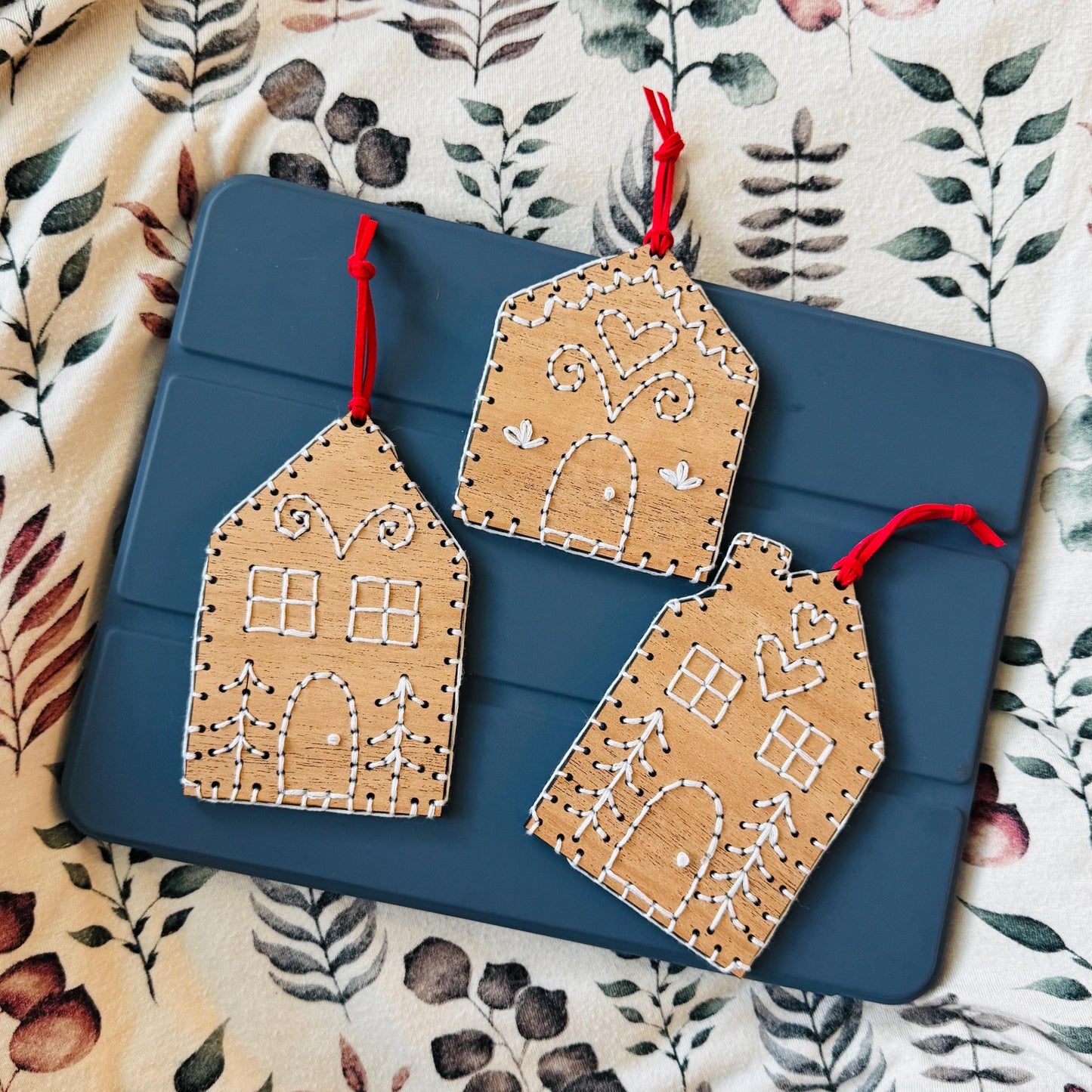 Gingerbread House Wooden Embroidery DIY Kit - Full Instructions Included