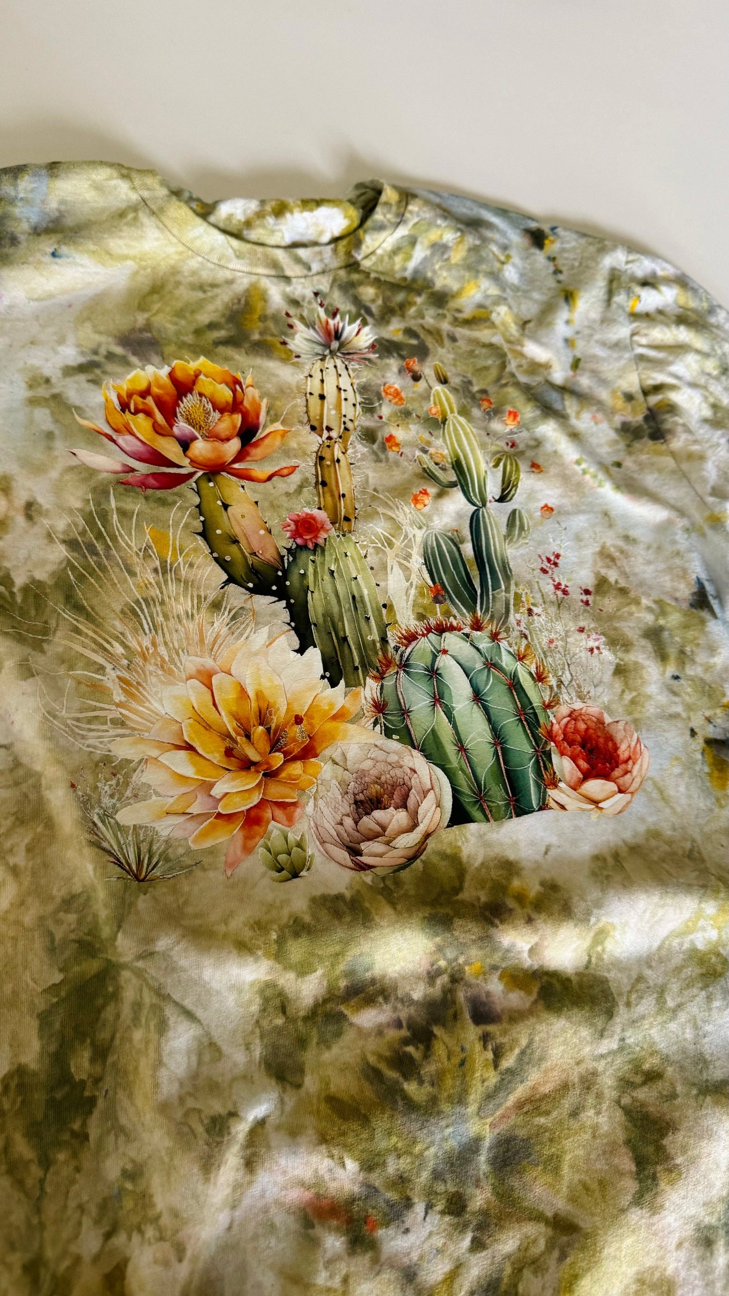 Cacti Ice Dyed T-Shirt: Soft Green Crewneck Tee