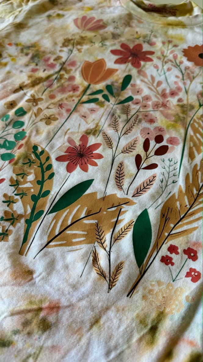 Hand-Dyed Floral Graphic Tee: Boho Wildflower Crew Neck Shirt