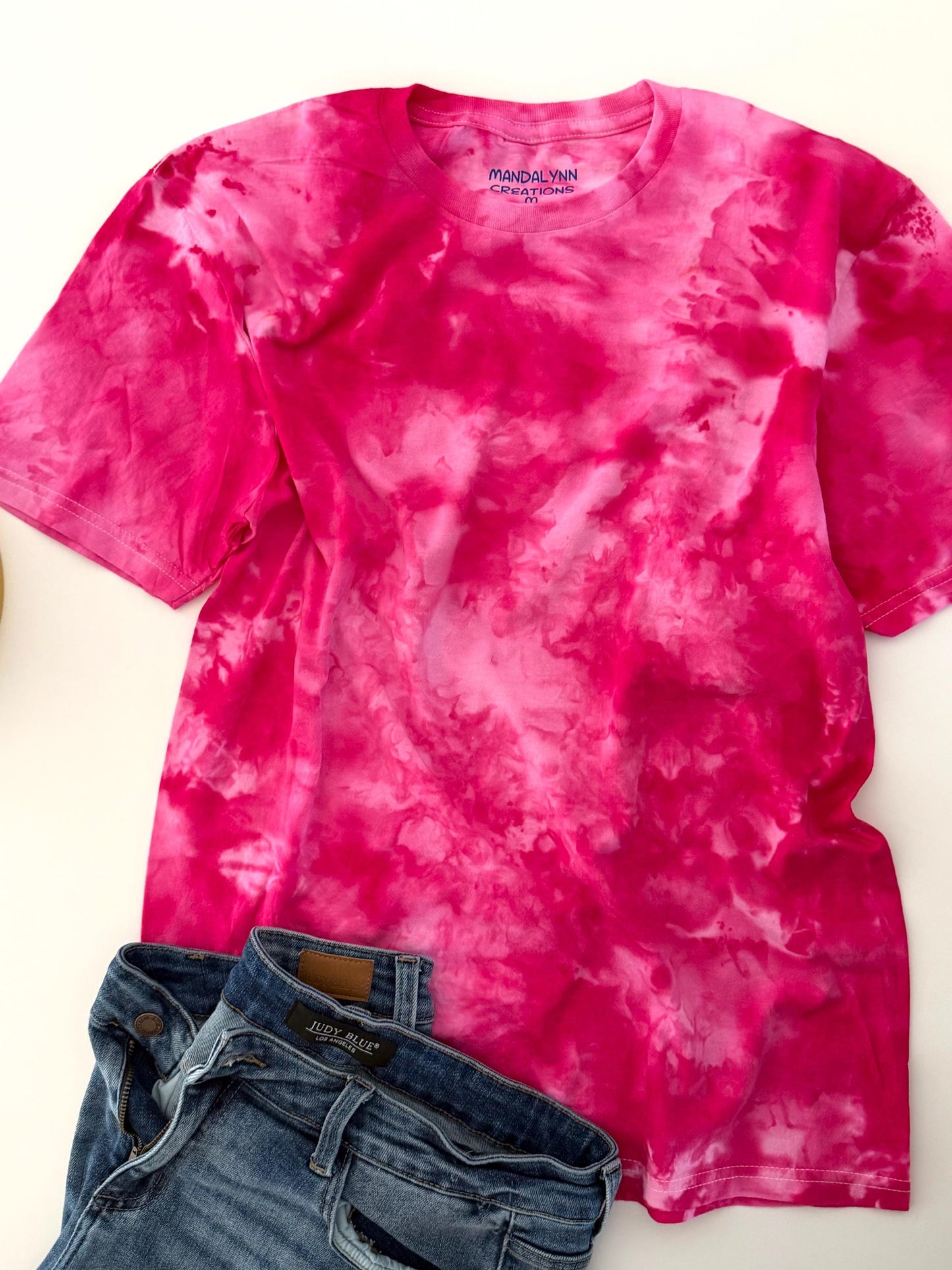 Hot Pink Ice Dyed T-Shirt: Hand-Dyed Cotton Crew Neck