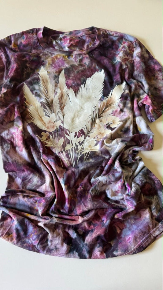 Plum Feathers T-Shirt: Bright Purple Ice Dyed Tie-Dye Crewneck