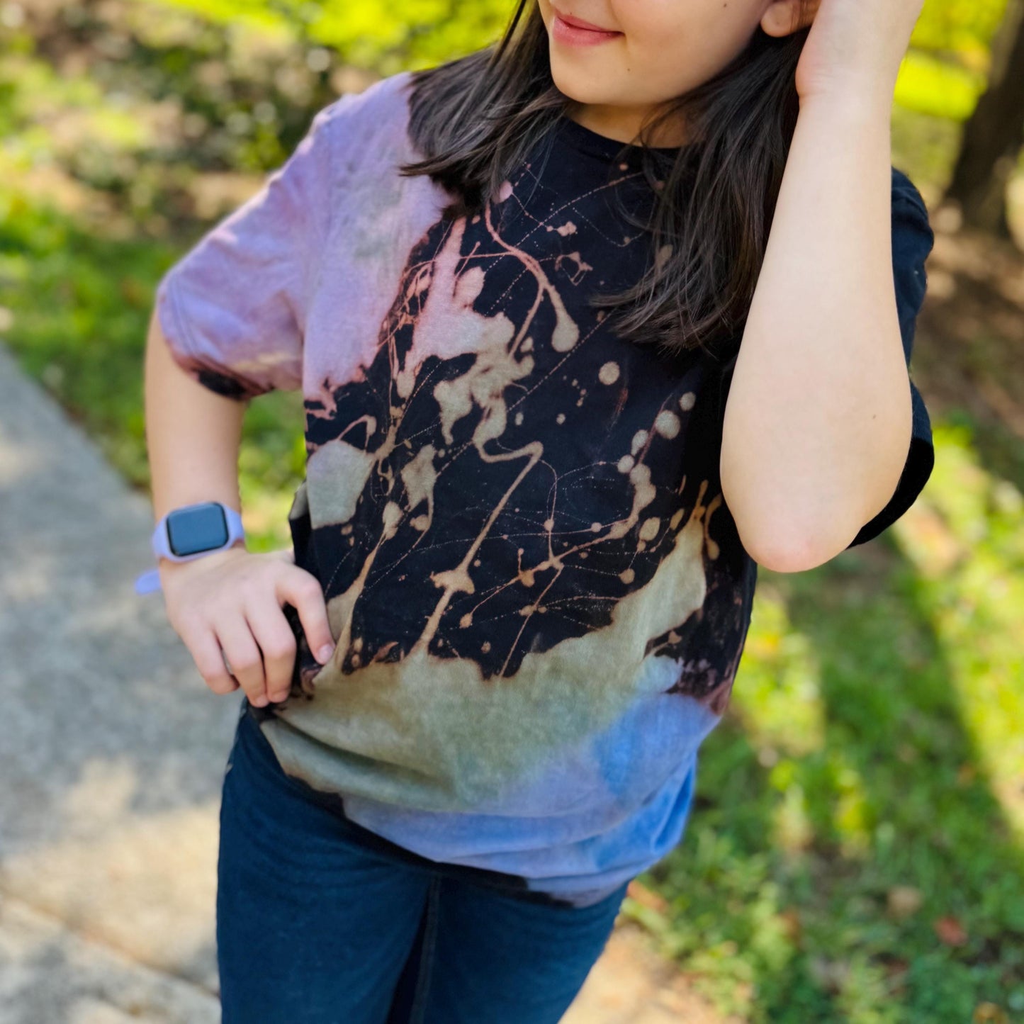 Reverse Tie Dye Shirt: Bleach Splatter, Vintage Style Hand-Dyed Tee