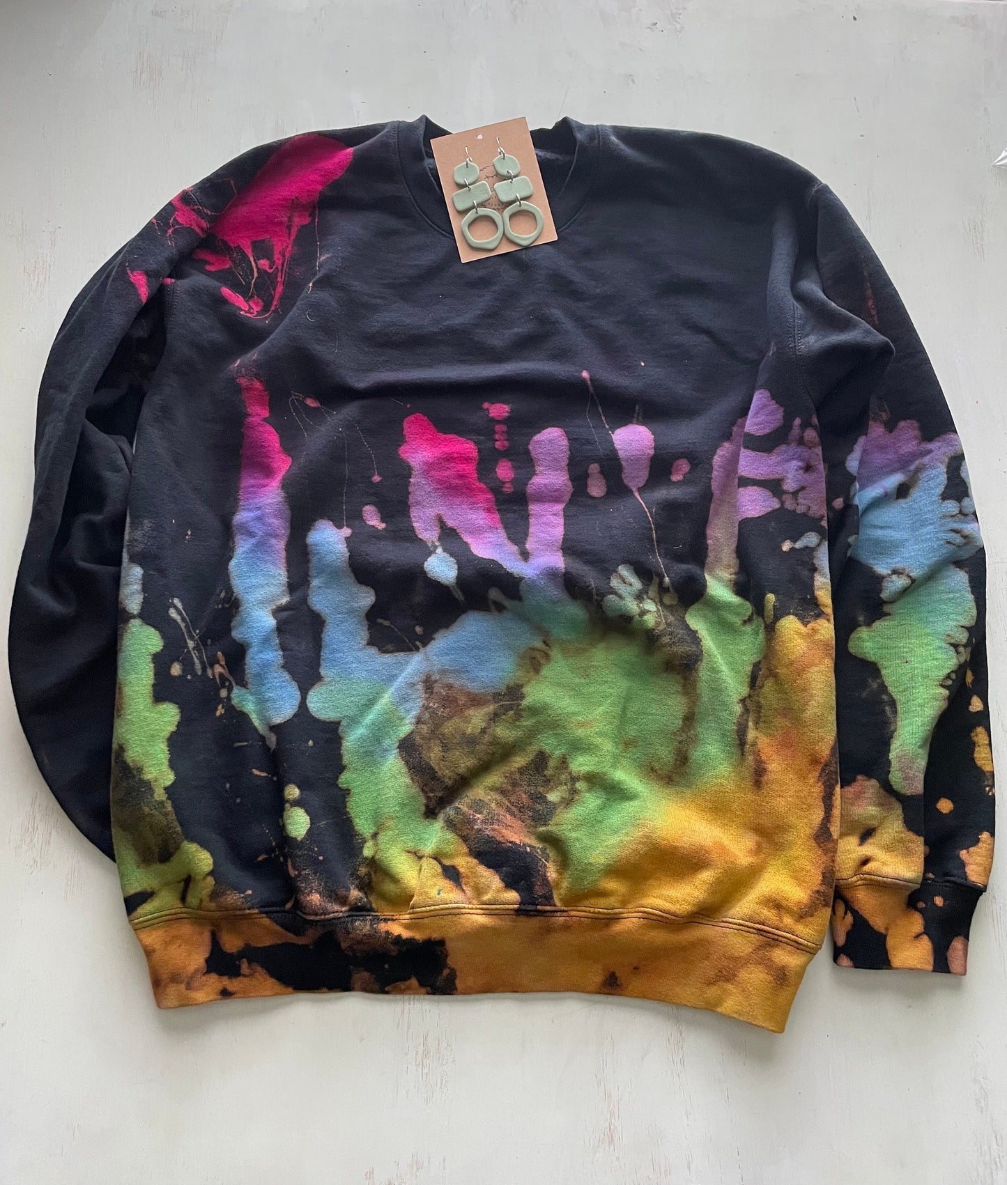 Reverse Tie Dye Sweatshirt: Black Rainbow Crewneck
