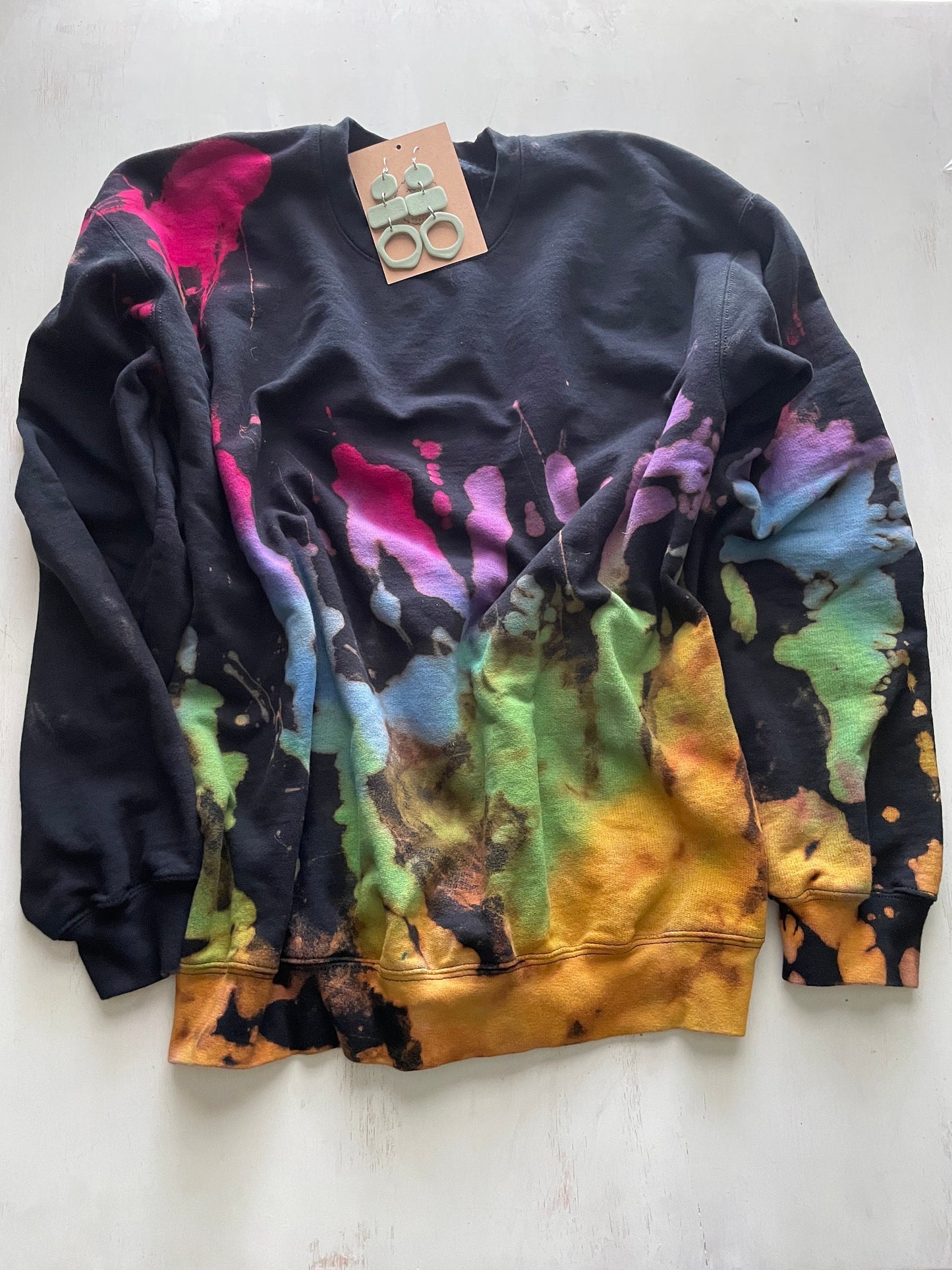 Reverse Tie Dye Sweatshirt: Black Rainbow Crewneck