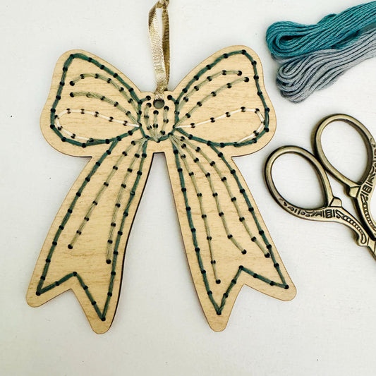 Vintage Inspired Snowflake and Bow Wooden Embroidery DIY Kit - Full Instructions Included