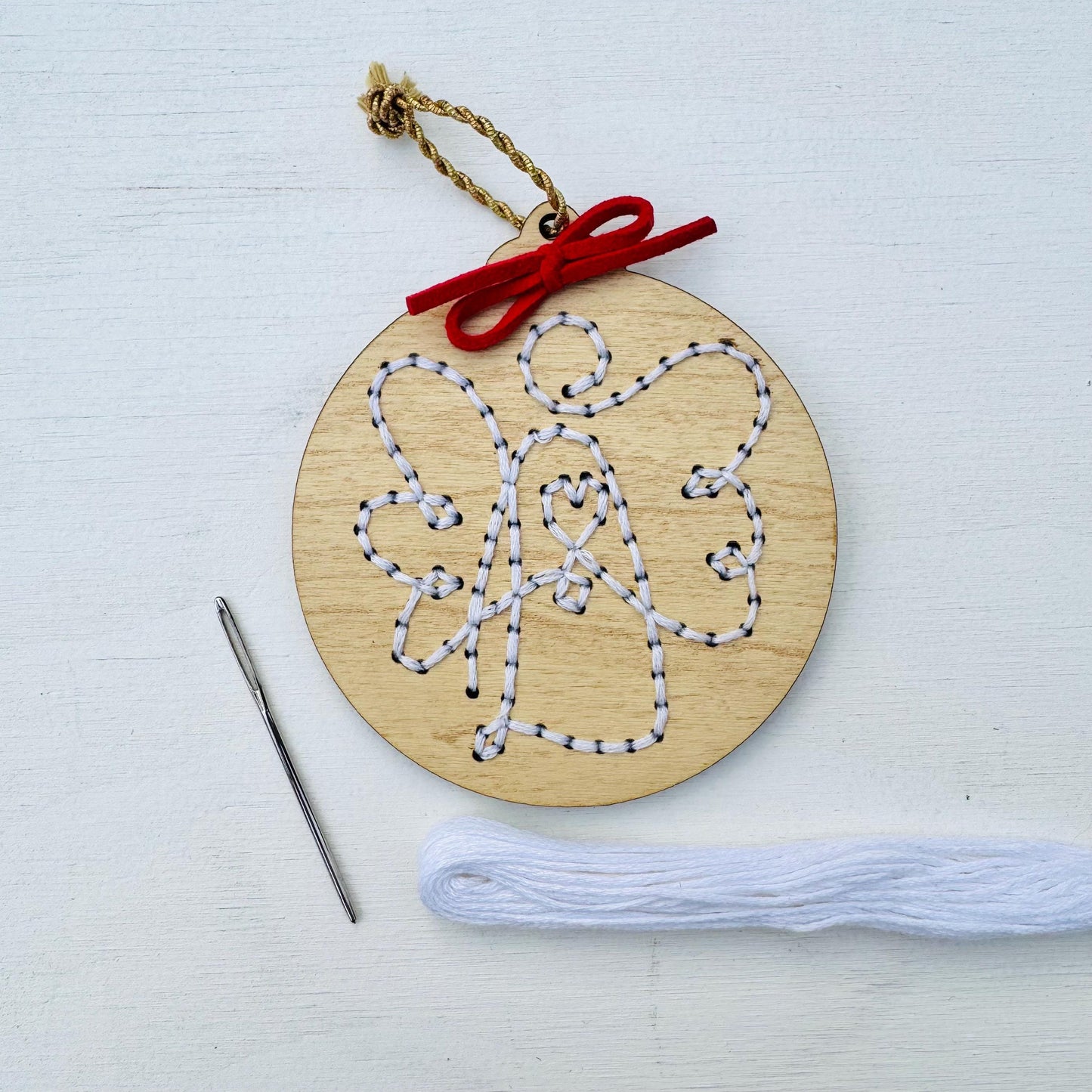 DIY Wooden Embroidery Ornament Kit: Christmas Swirly Tree, Angel (2-Pack)