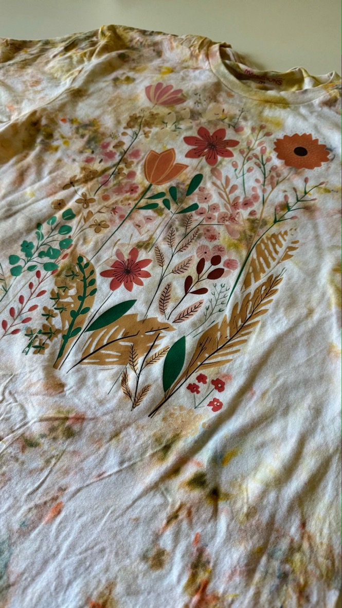 Hand-Dyed Floral Graphic Tee: Boho Wildflower Crew Neck Shirt