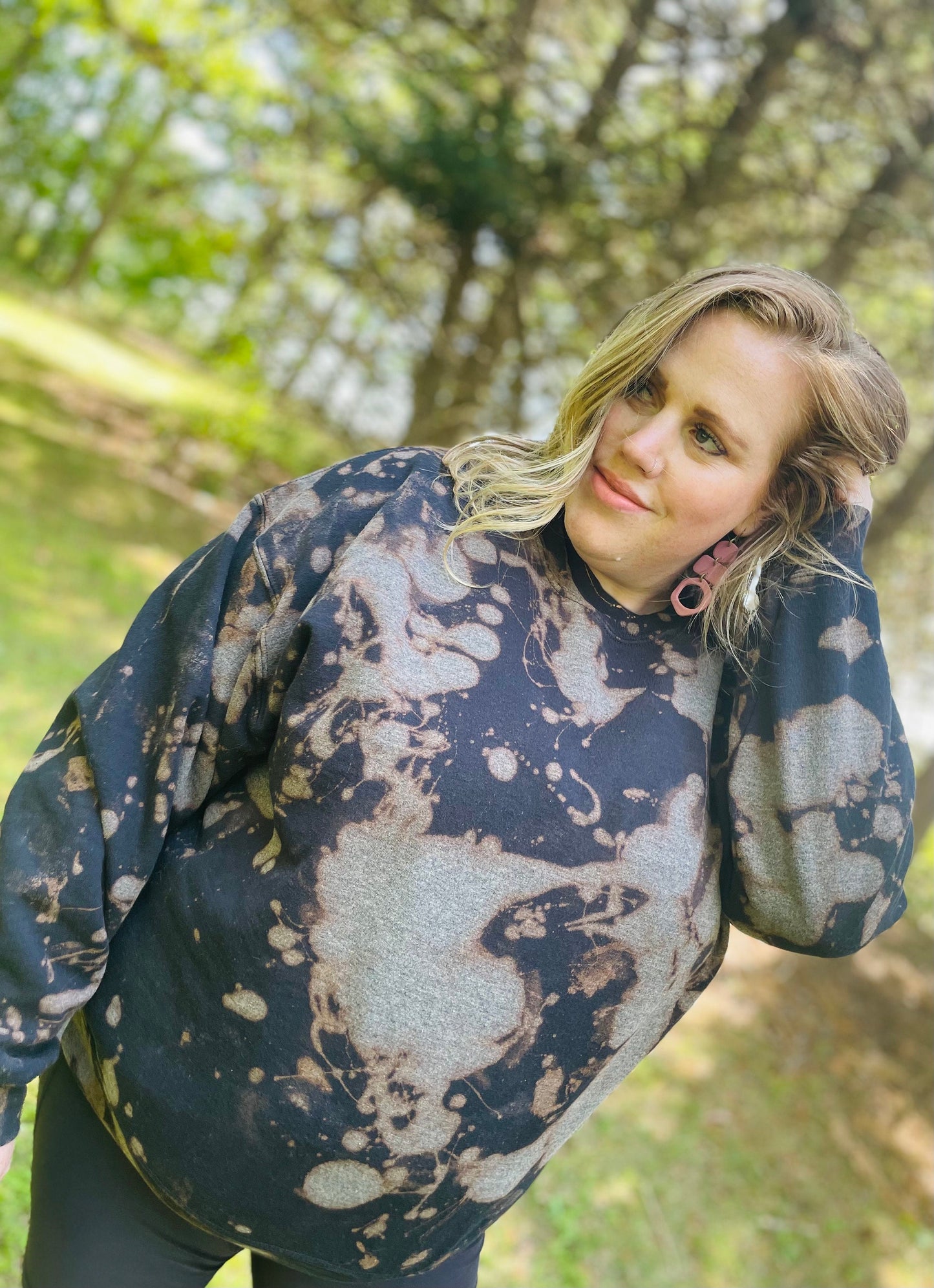 Hand Bleached Black Sweatshirt: Splatter Dye Crewneck