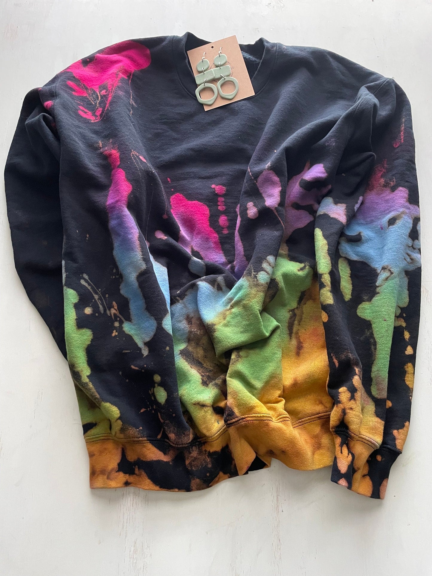 Reverse Tie Dye Sweatshirt: Black Rainbow Crewneck