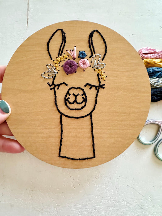 Llama Wooden Embroidery Kit: Beginner DIY Craft, Nursery Decor